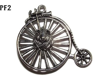 Broche con pin Steampunk, moneda plateada, conejillo de indias, rueda de hámster, n.° PF02