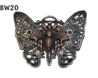 Broche estilo steampunk con forma de abeja color cobre y alas de mariposa plateadas #BW20
