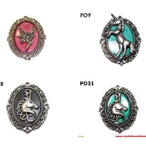 choice of fantasy designs - Steampunk pin badge brooch silver unicorn or fairy on silver backing  #PO1, 9, 18,31