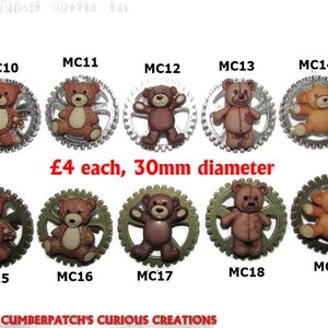 Steampunk pin badge brooch teddy bear on medium silver or bronze cog / gearwheel #MC10-19