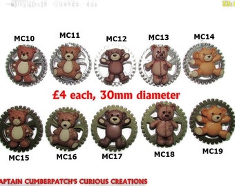 Steampunk pin badge broche teddybeer op medium zilveren of bronzen tandwiel / tandwiel #MC10-19