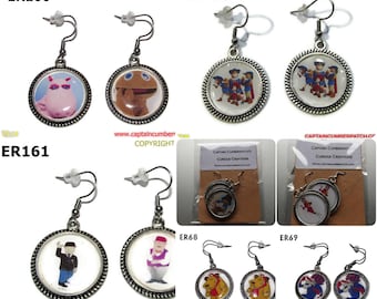 Steampunk Ohrringe mit Cartoons - Verrückte Rassen, Magic Rondell, Leben auf dem Mars, Mr Benn, Regenbogen