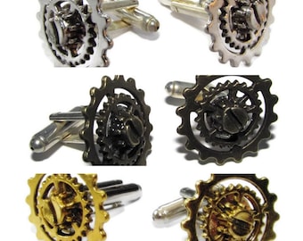Steampunk-manchetknopen zilver, goud en brons getande stapel #CL01 / CL02 / CL13