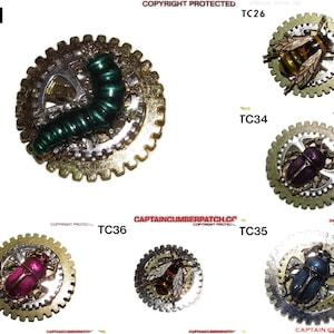 Steampunk Enamel Insect Pin Badge: Silver & Bronze Gearwheel Brooch