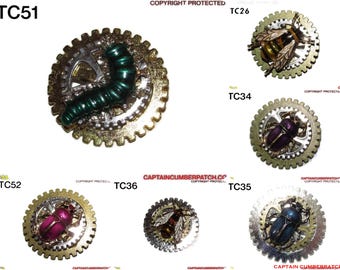 Steampunk Enamel Insect Pin Badge: Silver & Bronze Gearwheel Brooch