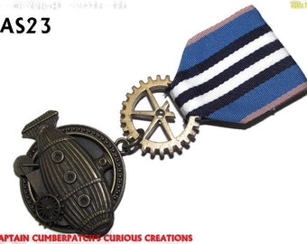 Steampunk pin badge brooch medal bronze zeppelin airship submarine #MAS23