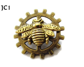 Steampunk pin badge broche gouden bij op bronzen tandwiel / tandwiel #JC01