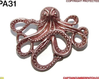 Steampunk pin badge broche metallic donkerroze octopus/kraken #PA31