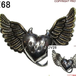 Steampunk pin badge brooch silver devil heart on owl wings #OV26, OZ68