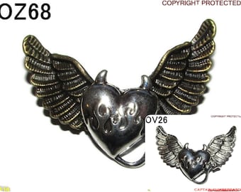 Steampunk pin badge brooch silver devil heart on owl wings #OV26, OZ68
