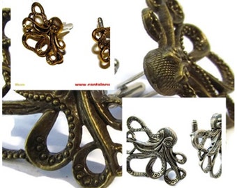 Gemelos Steampunk de plata, oro y bronce con forma de pulpo/kraken #CL10 / CL11 / CL41