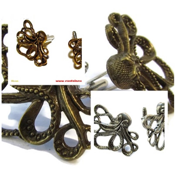 Steampunk cufflinks silver, gold & bronze octopus / kraken #CL10 / CL11 / CL41