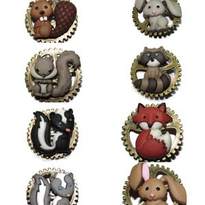 Steampunk pin badge brooch woodland animals on medium bronze cog / gearwheel #MC51-58