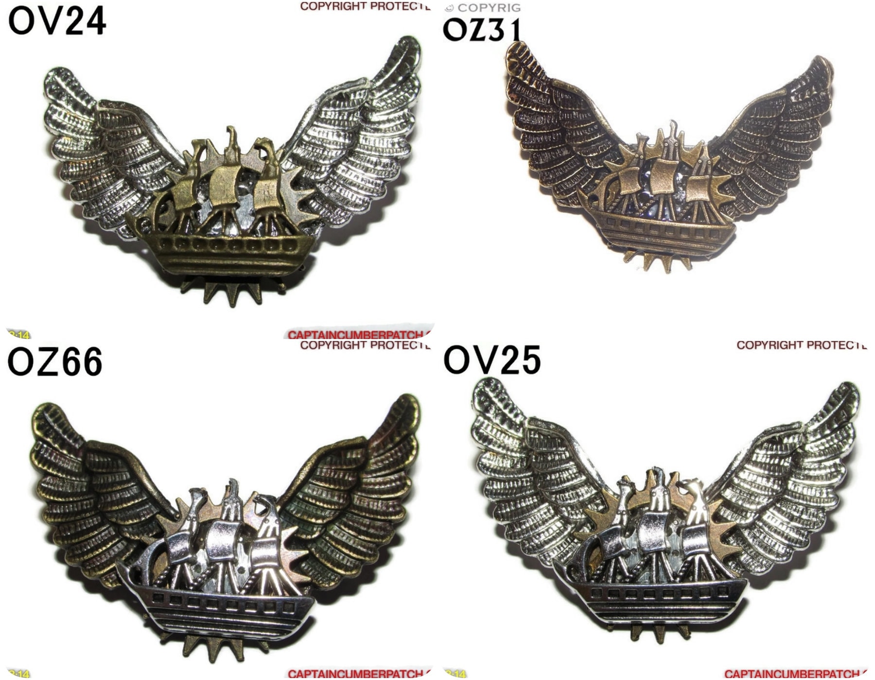 Steampunk pin badge brooch ship on owl wings #OV24/25 OZ31/66