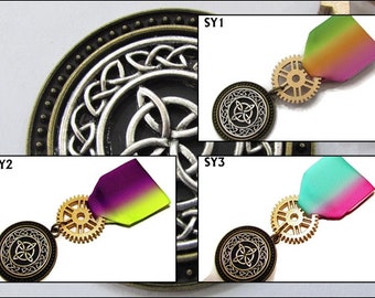 Steampunk pin drape medal badge brooch witch's knot on striped blended ribbon #MSY01-04