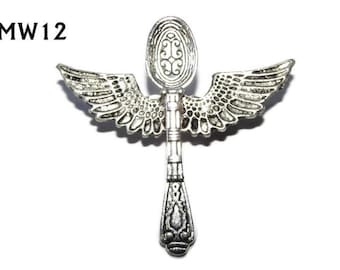 Steampunk pin badge brooch silver teaspoon with silver wings #MW012