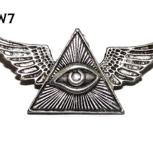 Steampunk pin badge brooch silver all seeing eye illuminati with silver wings #MW7