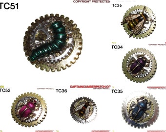 Insignia de insecto esmaltada Steampunk: broche de rueda dentada de plata y bronce