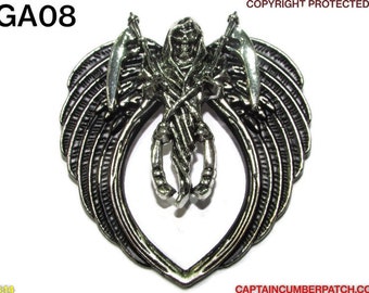 Steampunk Grim Reaper Pin: Silver Angel Wings Brooch