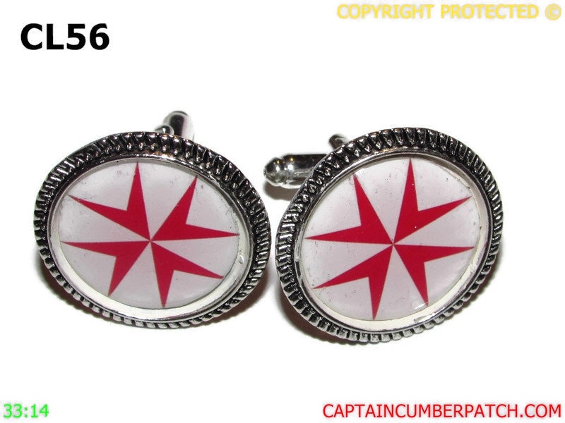 Gemelli Uomo Cavalieri Di Malta Croce Massonica - Incisi, Argento/oro