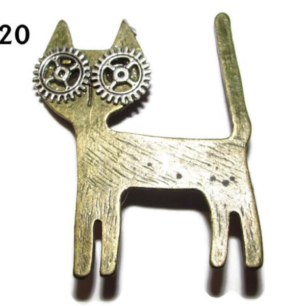 Steampunk pin badge brooch steam kitty cat #UN20