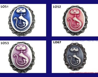 Steampunk pin badge brooch octopus cat cameo on silver backing  #LO51, 52, 53, 67