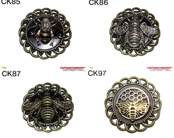 Steampunk pin badge broche blingy, zilveren en bronzen bijen op een bronzen achterkant #CK85-87, 97