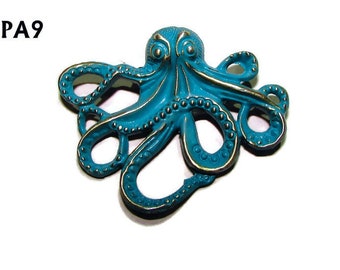 スチームパンク ピンバッジ ブローチ ブロンズ ターコイズ タコ / クラーケン #PA09