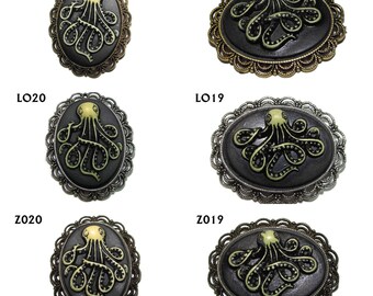 Broche steampunk insigne kraken pieuvre camée sur support argenté #LO19 #LO20