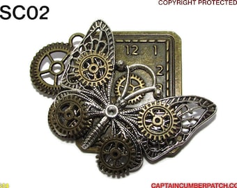 Steampunk vlinderspeld: bronzen uurwerkbroche