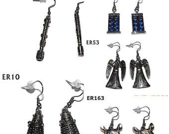 steampunk earrings hypoallergenic stainless steel police box dalek weeping angel sonic screwdriver rhino timelord