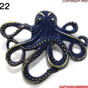 Steampunk pin badge brooch bronze violet blue octopus / kraken #PA22