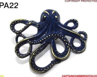Steampunk pin badge brooch bronze violet blue octopus / kraken #PA22