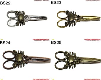 Steampunk Crab Scissors Pin Badge: Silver, Bronze, Copper, Gold