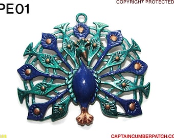 Broche con pin Steampunk de pavo real esmaltado pintado a mano #PE01