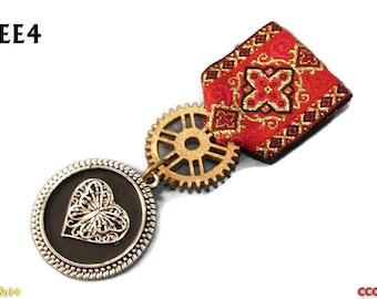 Steampunk pin drape badge brooch medal sweet heart red #MEE04