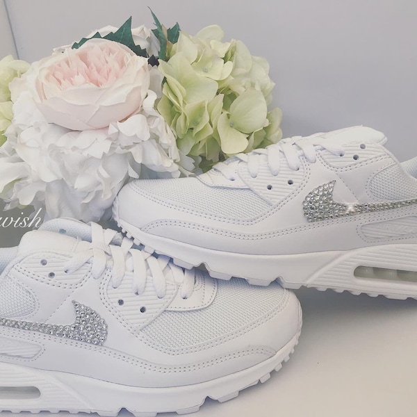 Custom Swarovski women’s Nike air max 90s all white trainers /  Bridal sneakers  / Wedding Nikes /Bride trainers