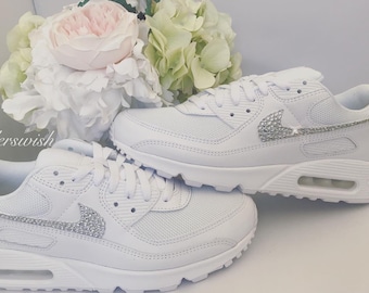 Benutzerdefinierte Swarovski Damen Nike Air Max 90er Jahre Turnschuhe / Brautschuhe / Turnschuhe Hochzeit / Brautschuhe