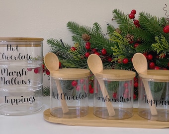 Personalised Glass Hot Chocolate Station / Hot Chocolate tray with spoons / Christmas treat tray / Kitchen storage / Christmas hot chocolate