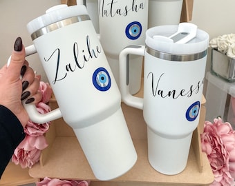 Personalized Evil Eye Tumbler: 40oz Insulated Stainless Steel Travel Bottle