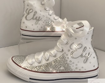 Married name Crystal Converse / Wedding converse /Bride converse / Customised converse / lace converse / sparkle / delicate / romantic