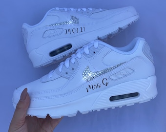 Bridal Nike air max 90s Married name trainers / Custom bling Nikes / Wedding Nikes / Bling sneakers trainers / wedding Nike air max 90s