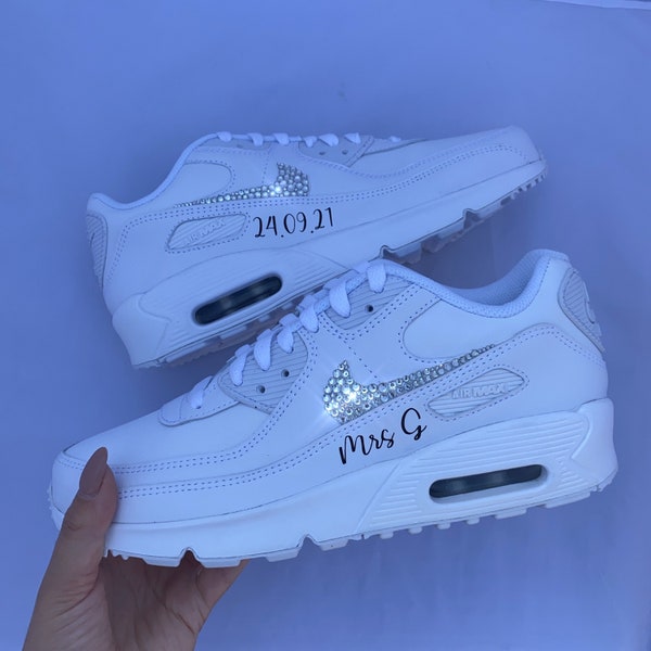 Bridal Nike air max 90s Married name trainers / Custom bling Nikes / Wedding Nikes / Bling sneakers trainers / wedding Nike air max 90s