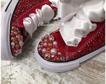 Christmas Converse Sparkles / Red kids pearl converse / kids bling converse / kids ruby converse
