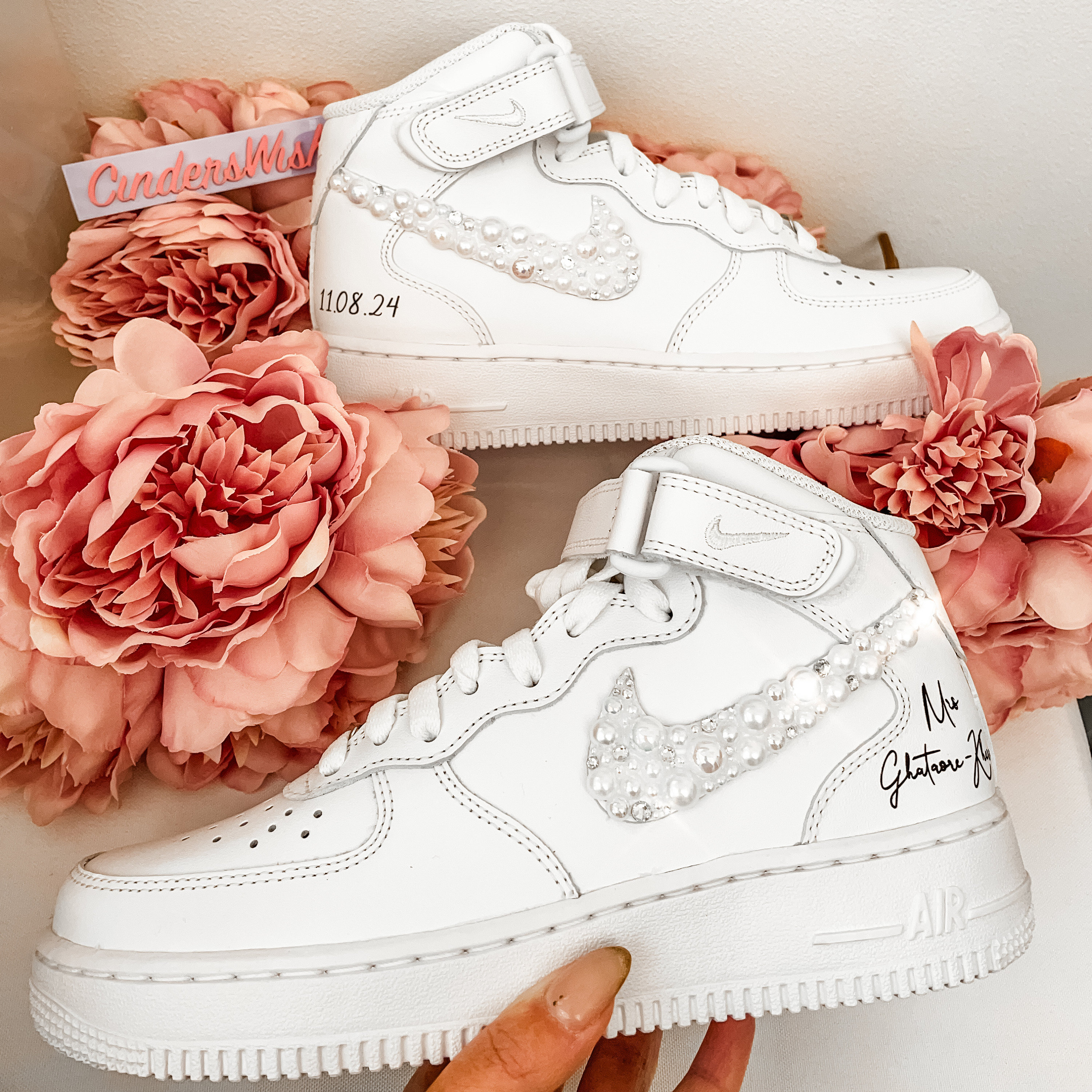 Bridal Tall Custom Pearl & Swarovski Nike Air Force 1  display picture 3