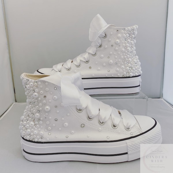 Bridal High top Pearl Platform Converse / Wedding Converse / Swarovski wedding converse / Pearl fade converse / wedding sneakers /