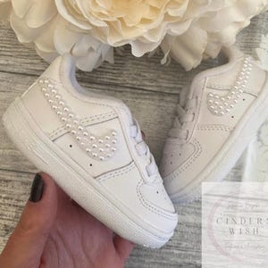 Baby & Toddler Pearl Nike Air Force ones in pure White / Bling Nikes / White Nikes / Pearl Nikes / Baby Nikes