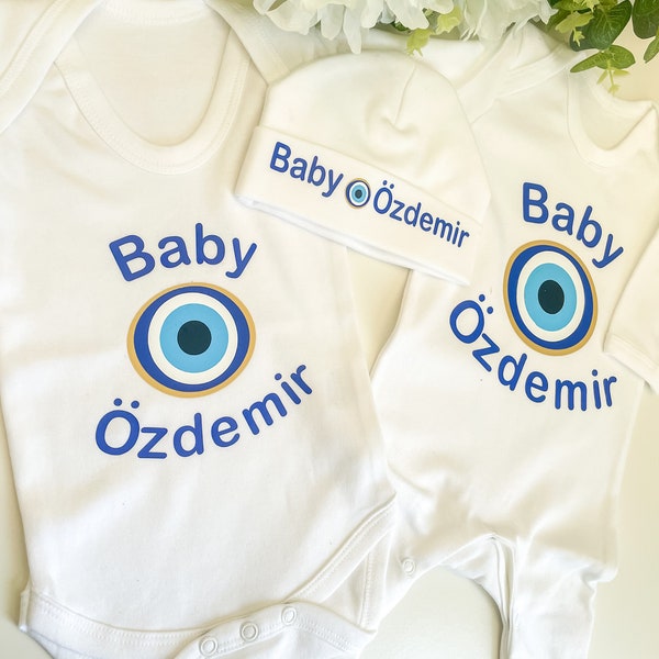 Good Luck Nazar Baby Bodysuit Gift Set / Turkish Evil eye clothing / Baby clothes / Baby shower Evil eye gift / Good luck baby gift /