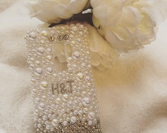 Wedding day  phone case / i phone bling phone case / bride phone case / wedding phone case / pearls