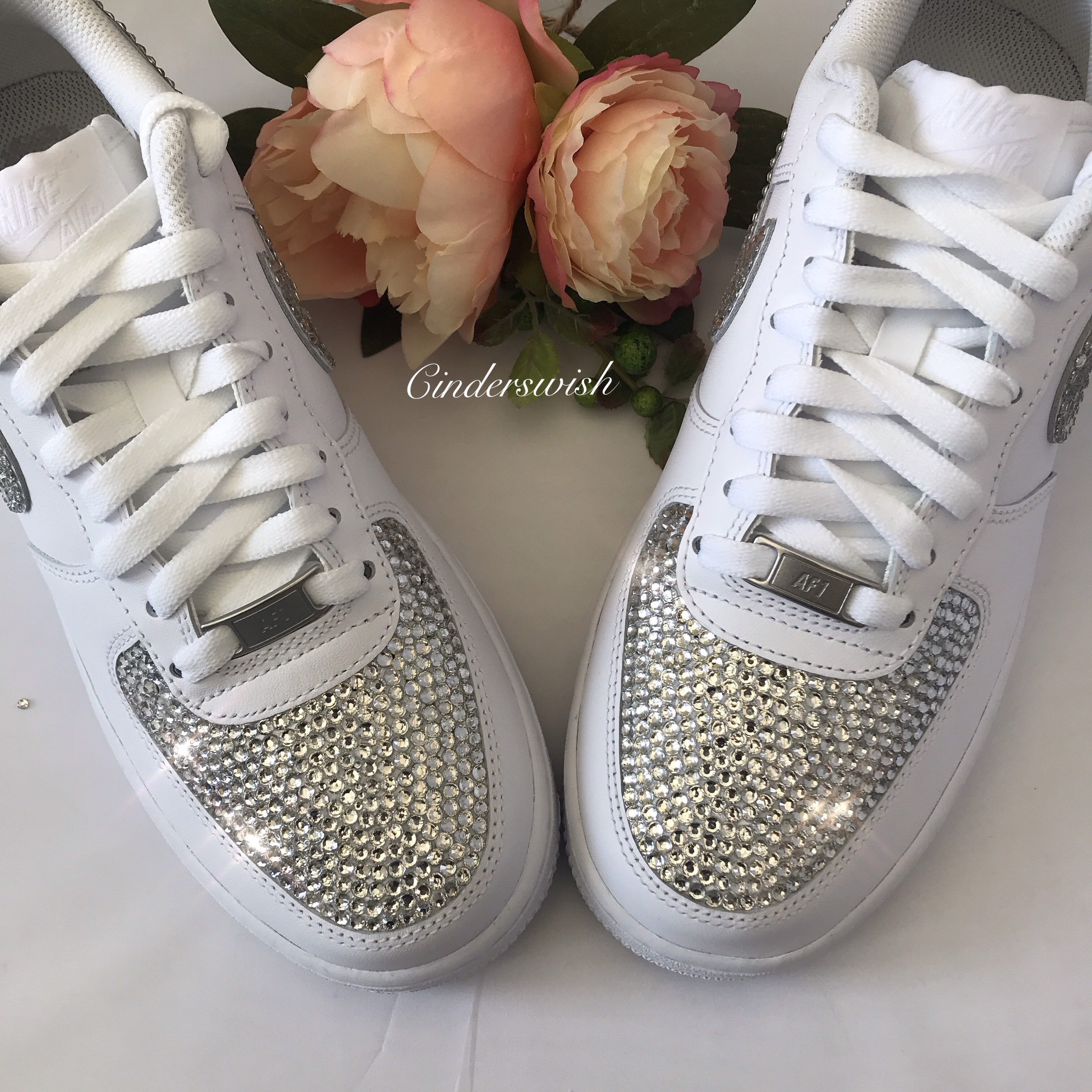 Adult Size Swarovski Custom Nike Air Force Ones With 4 Ticks 